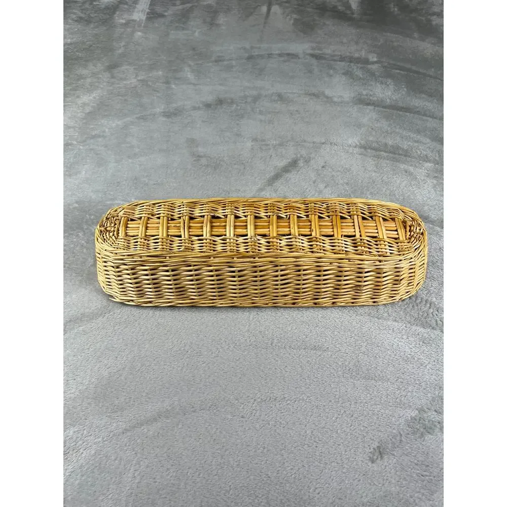 Wicker Bread Basket Rectangular Farmhouse Decor Rustic Kitchen Light Tan